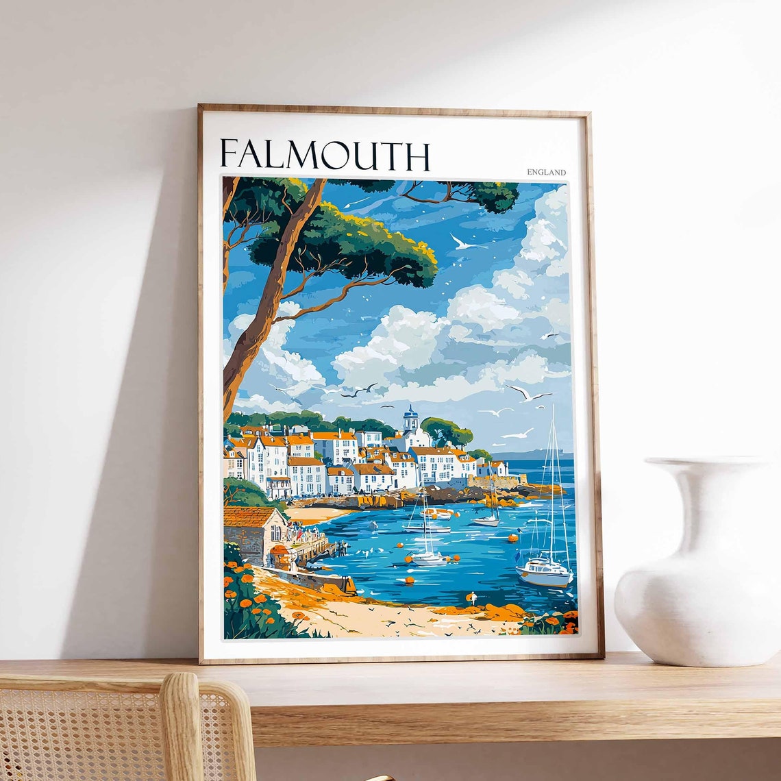Falmouth Poster Cornwall Poster England Travel Poster Coastal Wall Art Uk Home Decor Falmouth Wall Decor Falmouth Wall Print Uk Art
