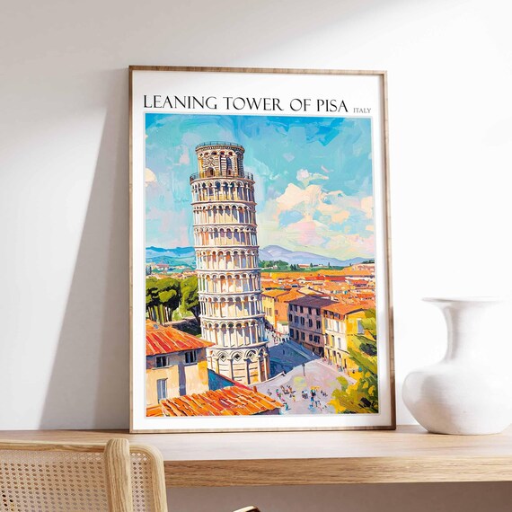 Leaning Tower Of Pisa Poster Leaning Tower Of Pisa Travel Print Italian Travel Poster Tropical Decor Travel Gift Coastal Decor