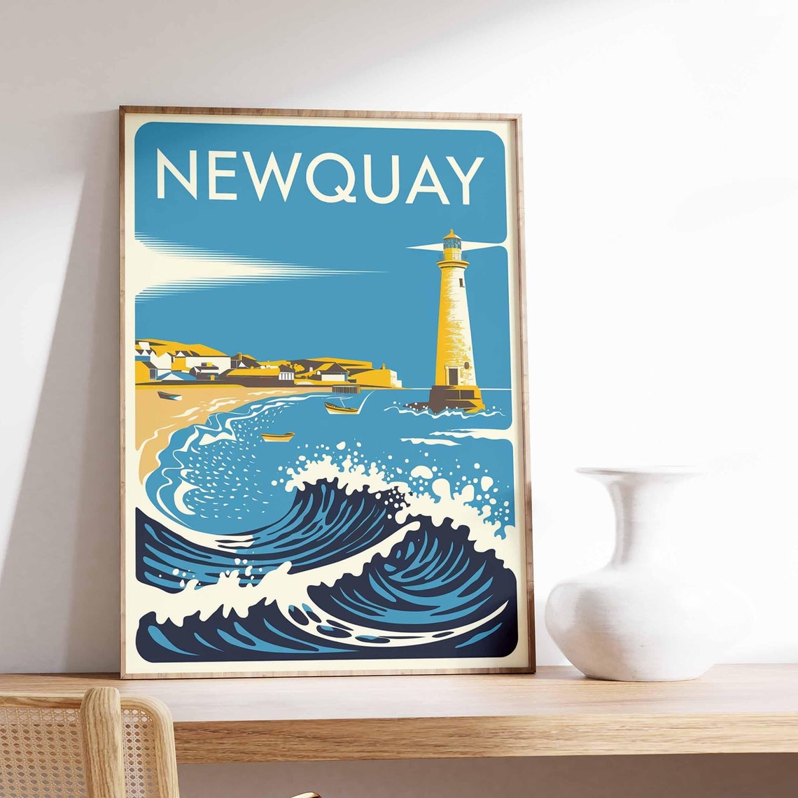 Newquay Print Coastal Travel Poster Cornwall Travel Print Coastal Wall Art Seaside Art Coastal Gift Uk Coast Art Uk Travel Poster