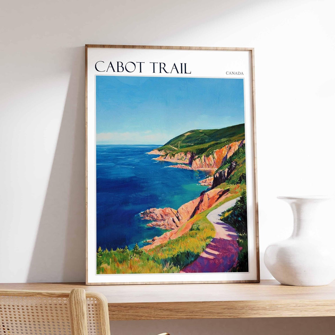 Cabot Trail Canada Deep Blue Ocean and Red Cliffs Art Poster