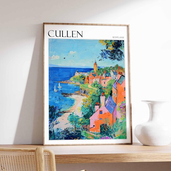 Cullen Scotland Colorful Village and Church Spire Cove Poster