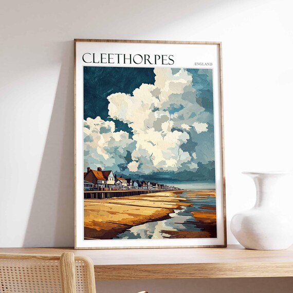 Cleethorpes England Moody Storm Clouds Beach Houses Travel Poster