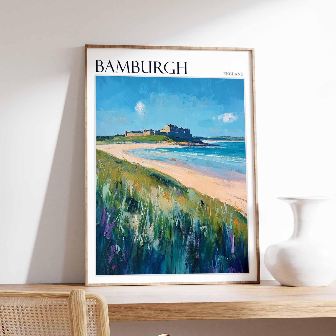 Bamburgh Poster Northumberland Poster England Travel Poster Coastal Wall Art Uk Home Decor Bamburgh Travel Print Bamburgh Wall Decor