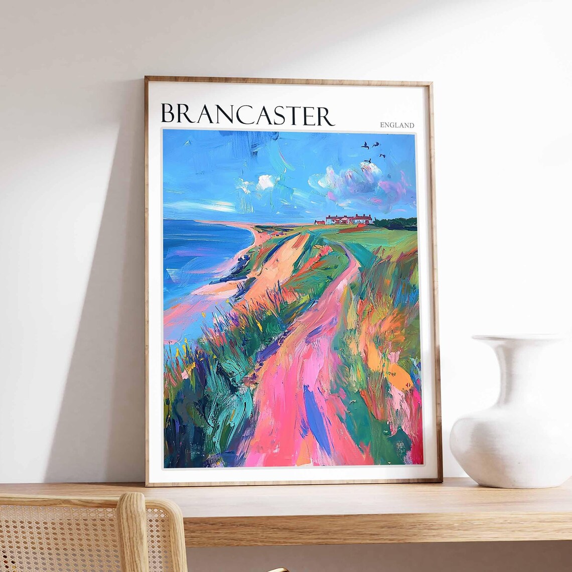 Brancaster England Pink Coastal Path Through the Dunes to the Sea Poster
