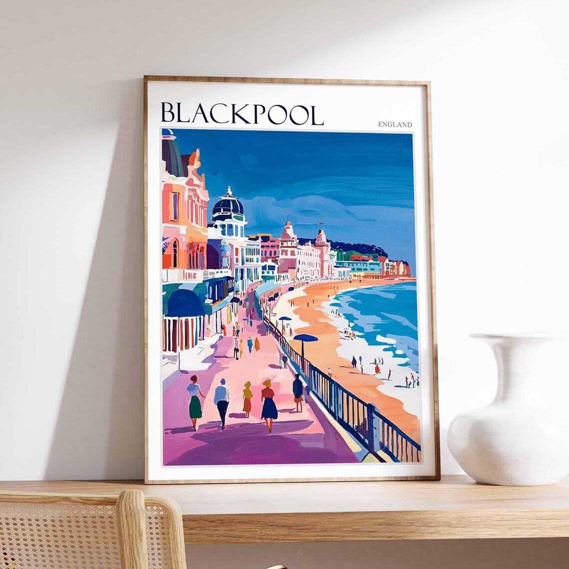 Blackpool Promenade Strollers Seafront Hotels Bold England Coast Poster