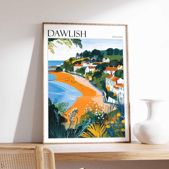 Dawlish England Orange Beach and White Cottages Golden Light Poster