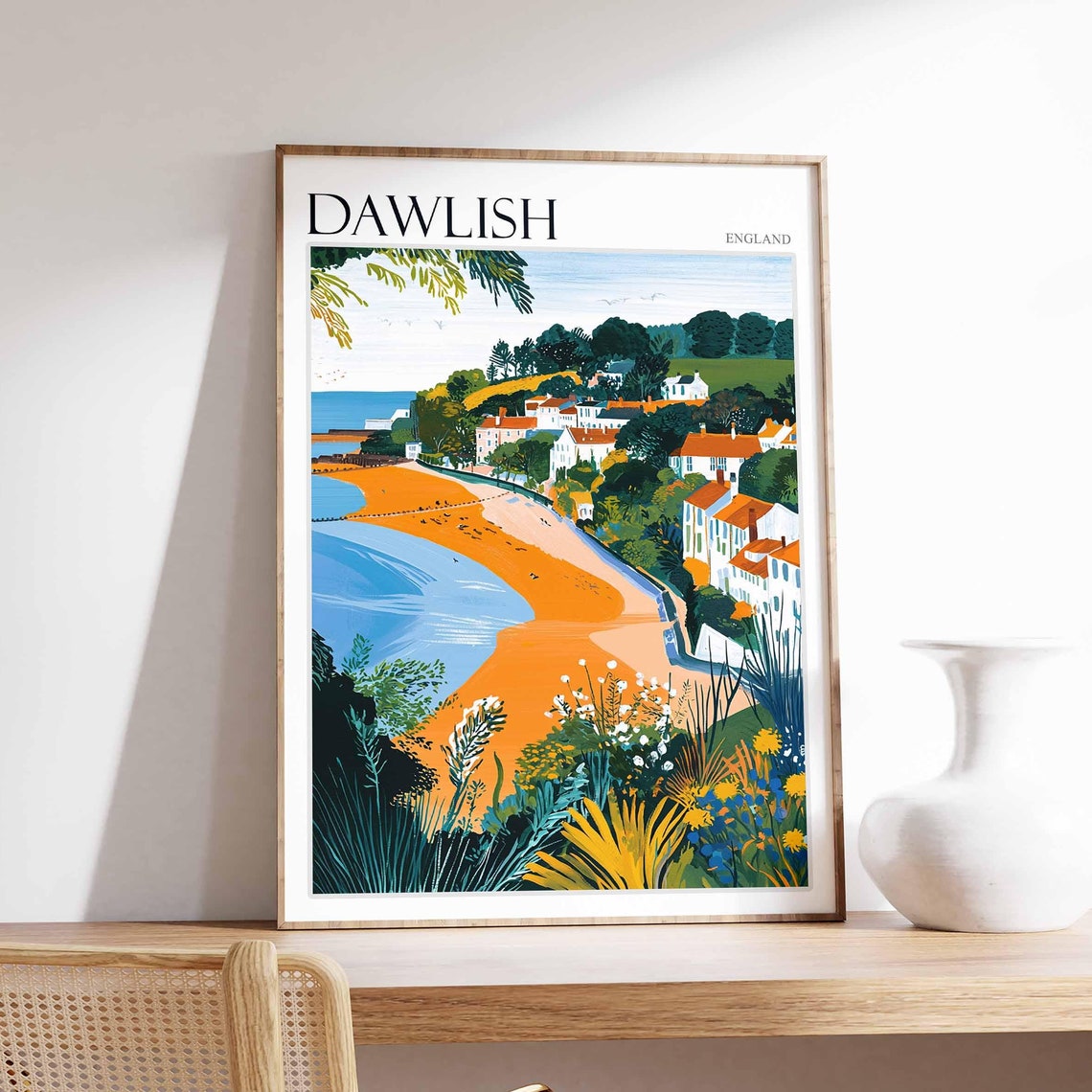 Dawlish England Orange Beach and White Cottages Golden Light Poster