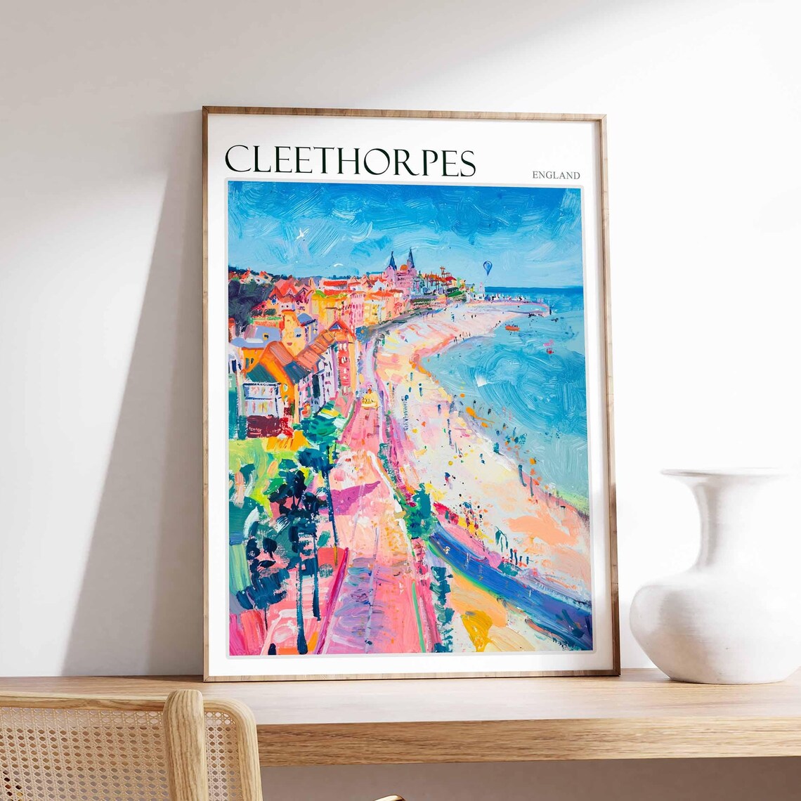 Cleethorpes England Vibrant Painted Beach Town Seafront Travel Poster