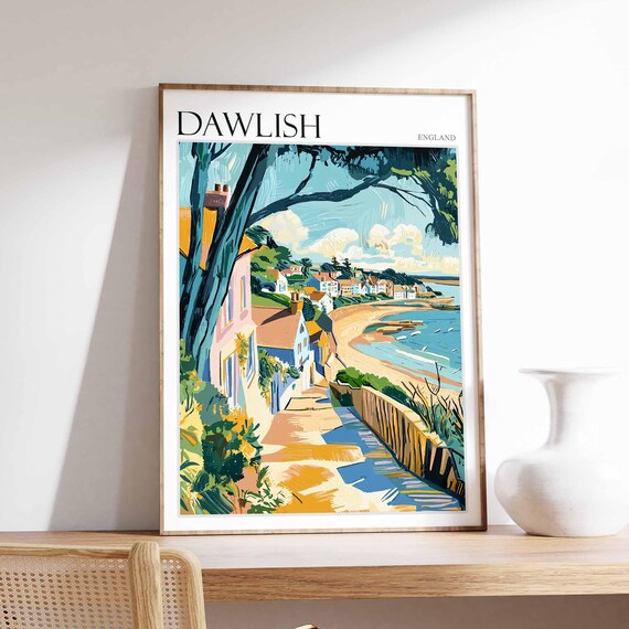 Dawlish England Sunny Path Down to the Beach Pastel Cottages Poster