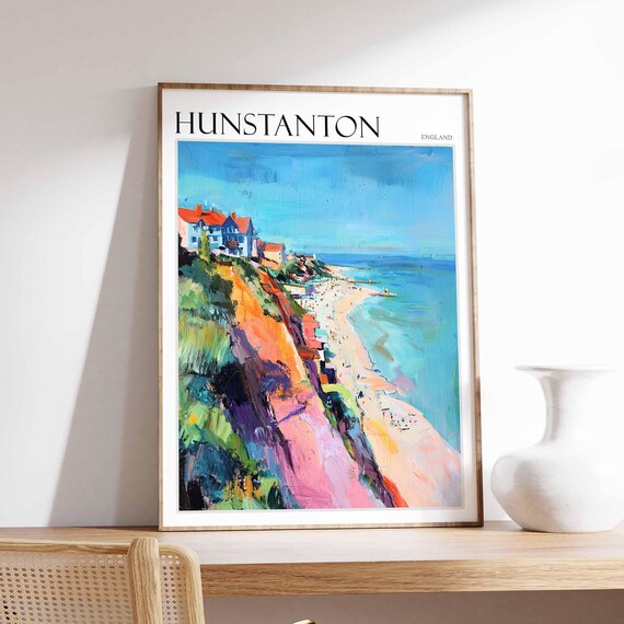 Hunstanton England Colourful Cliffs White Houses Beach Poster