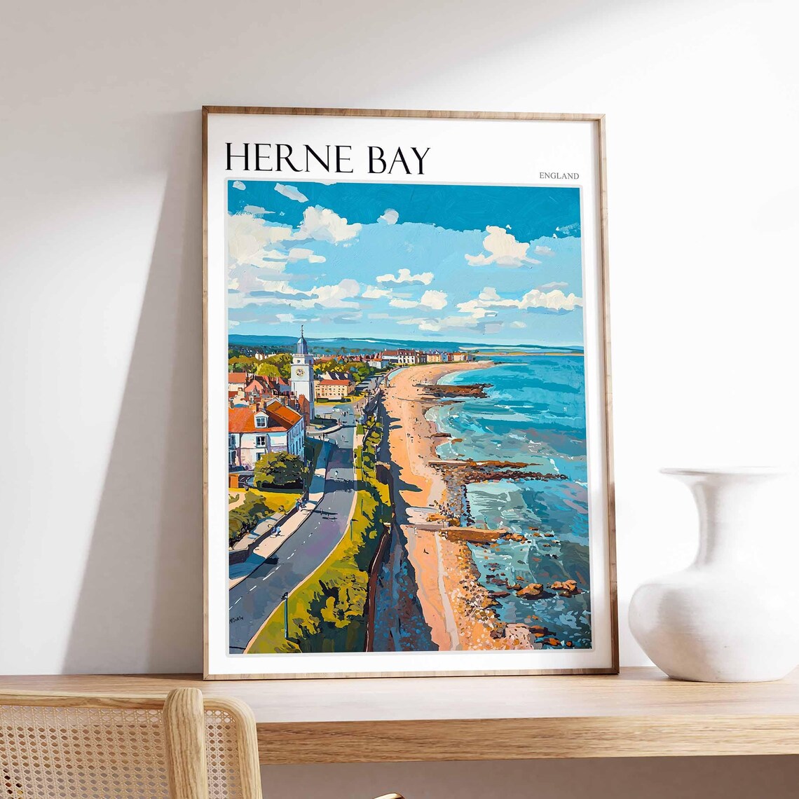 Herne Bay England Coastal Road Clock Tower Breakwaters Poster