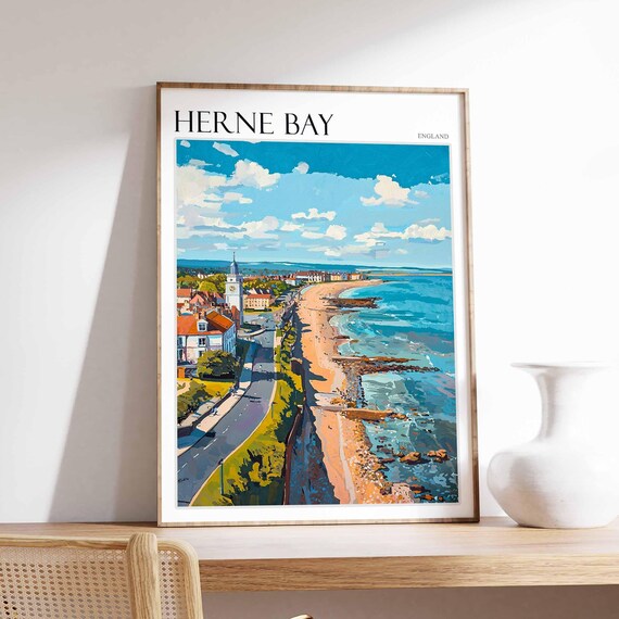 Herne Bay England Coastal Road Clock Tower Breakwaters Poster