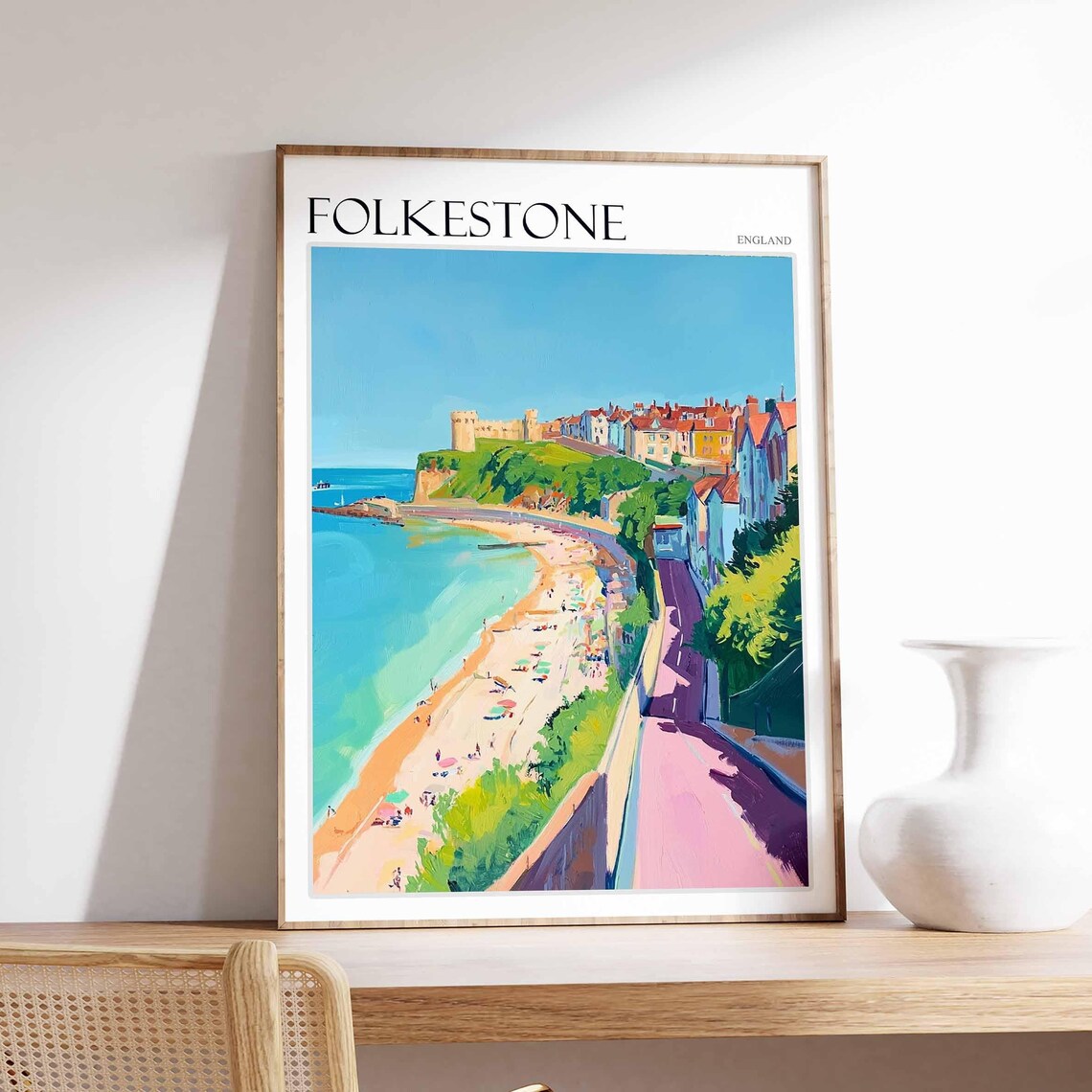 Folkestone Poster England Travel Poster Seaside Poster Coastal Wall Art British Home Decor Uk Travel Poster English Coastal Town