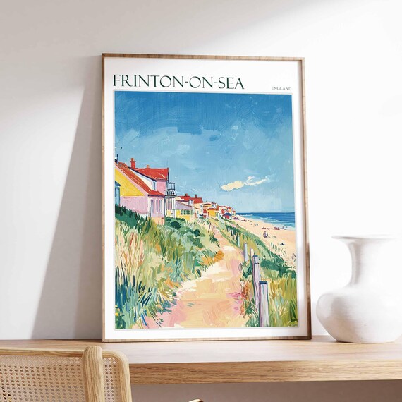 Frinton On Sea Dune Path Beach Cottages Grassy Seafront Summer Travel Poster