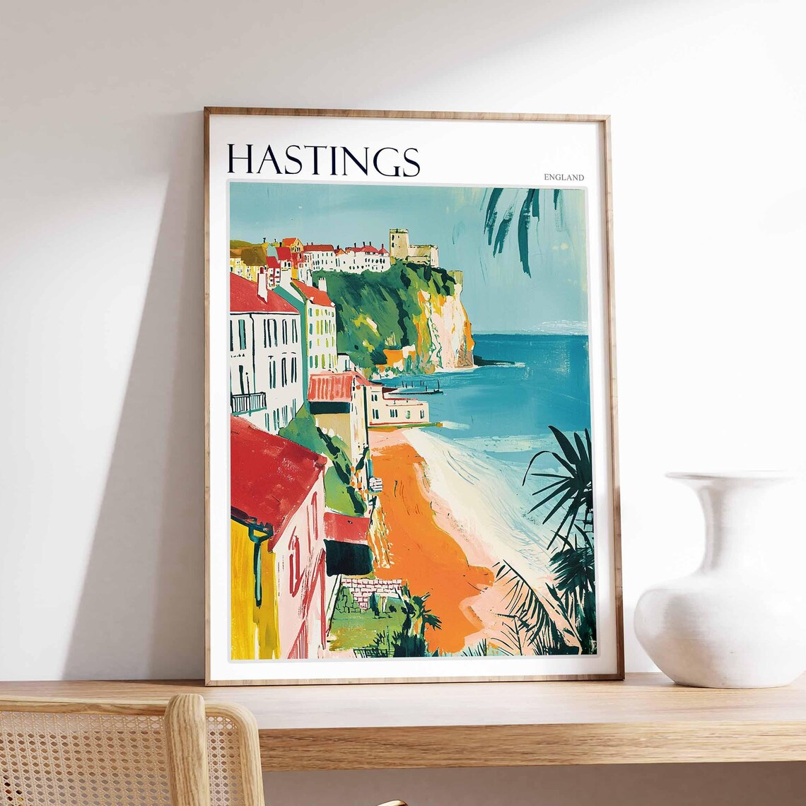 Hastings England Cliffside Castle Hill Town Orange Beach Poster