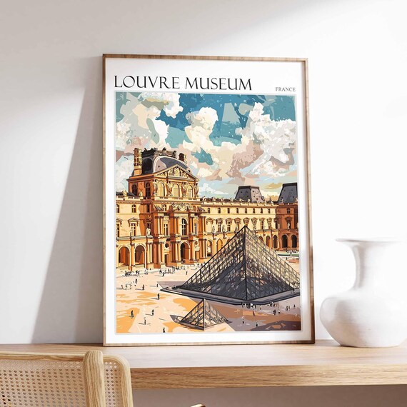 Louvre Museum Courtyard Glass Pyramid Bold Graphic Art Poster