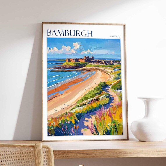 Bamburgh England Castle Beach Wildflowers Art Travel Collection Poster