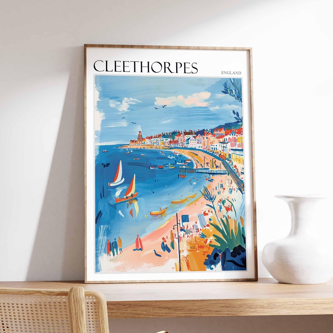 Cleethorpes England Sailboats Sandy Beach Summer Day Travel Poster