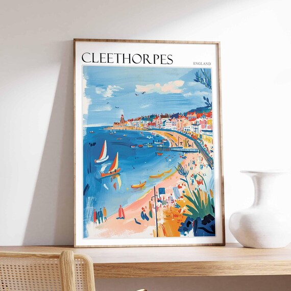 Cleethorpes England Sailboats Sandy Beach Summer Day Travel Poster