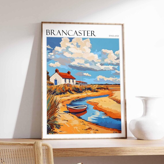 Brancaster England Red Boat on Creek by Cozy Seaside Cottage Poster