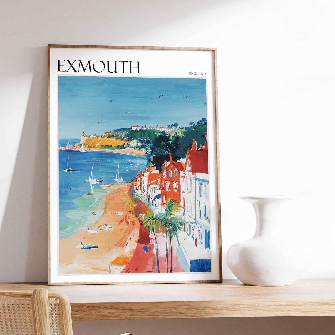 Exmouth England Beach Pier Colorful Town Impressionist Poster