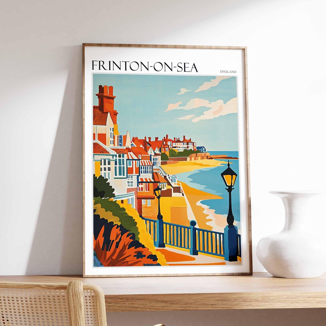 Frinton On Sea Vintage Style Street To Beach Lampposts Retro Travel Poster