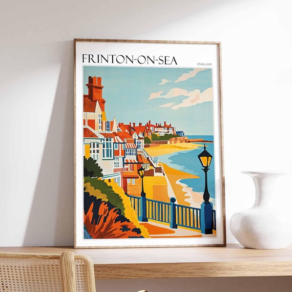 Frinton On Sea Vintage Style Street To Beach Lampposts Retro Travel Poster