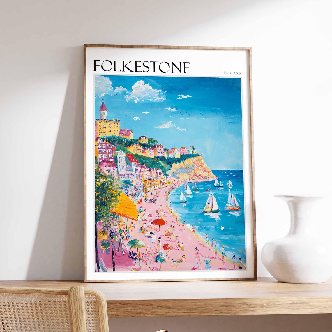 Folkestone Poster England Travel Poster Seaside Poster Coastal Wall Art British Home Decor Uk Travel Poster English Coastal Town
