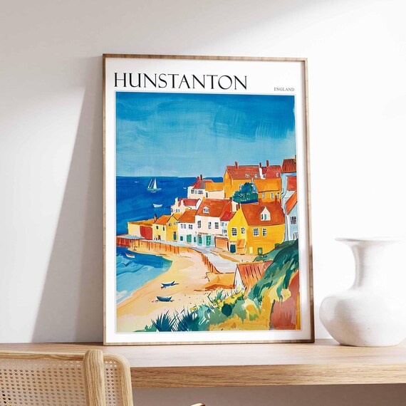 Hunstanton England Golden Village Houses Sandy Cove Sailing Poster