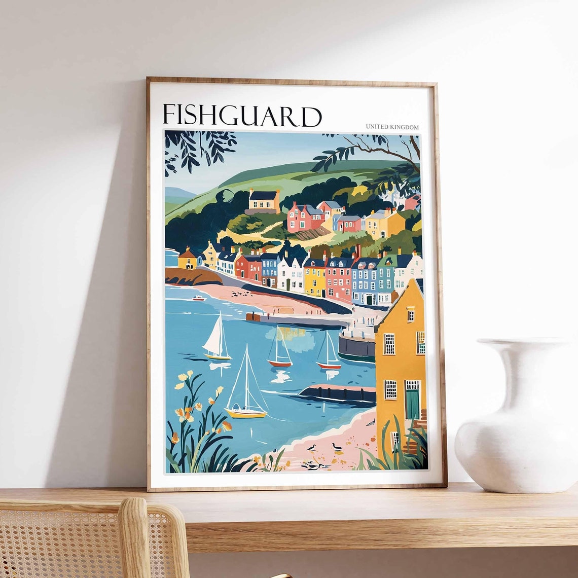 Fishguard Poster Wales Travel Poster Coastal Wall Art Welsh Decor Uk Travel Poster Welsh Landscape Uk Travel Prints Seaside Towns