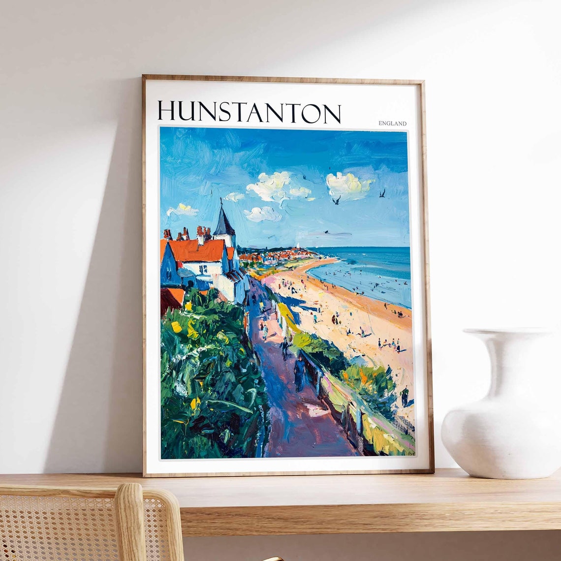 Hunstanton England Broad Sandy Beach Spire Town Skyline Poster