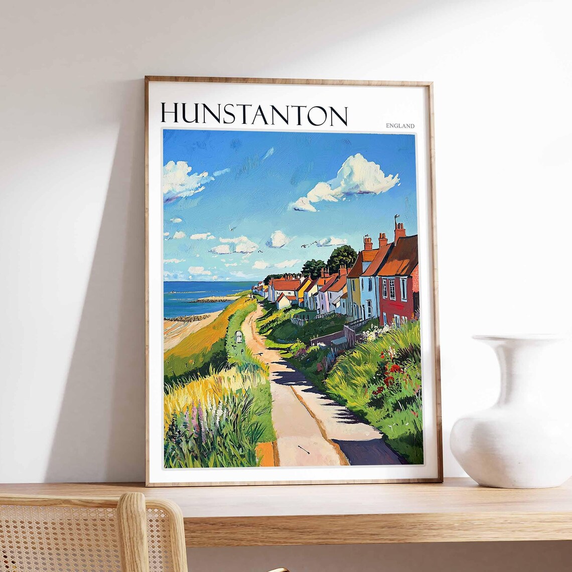 Hunstanton England Coastal Path Cottages Grassy Dunes Beach Poster