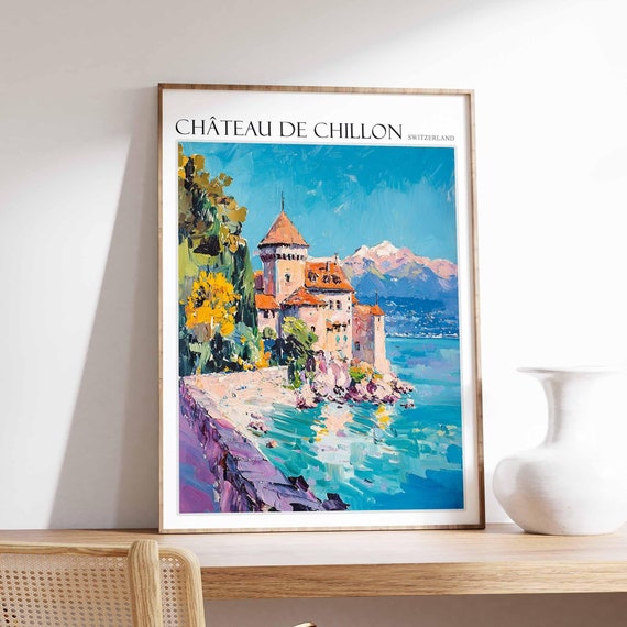 Chteau De Chillon Poster Chteau De Chillon Travel Print Skiing Wall Art Alpine Travel Poster Switzerland Wall Art Swiss Travel Print