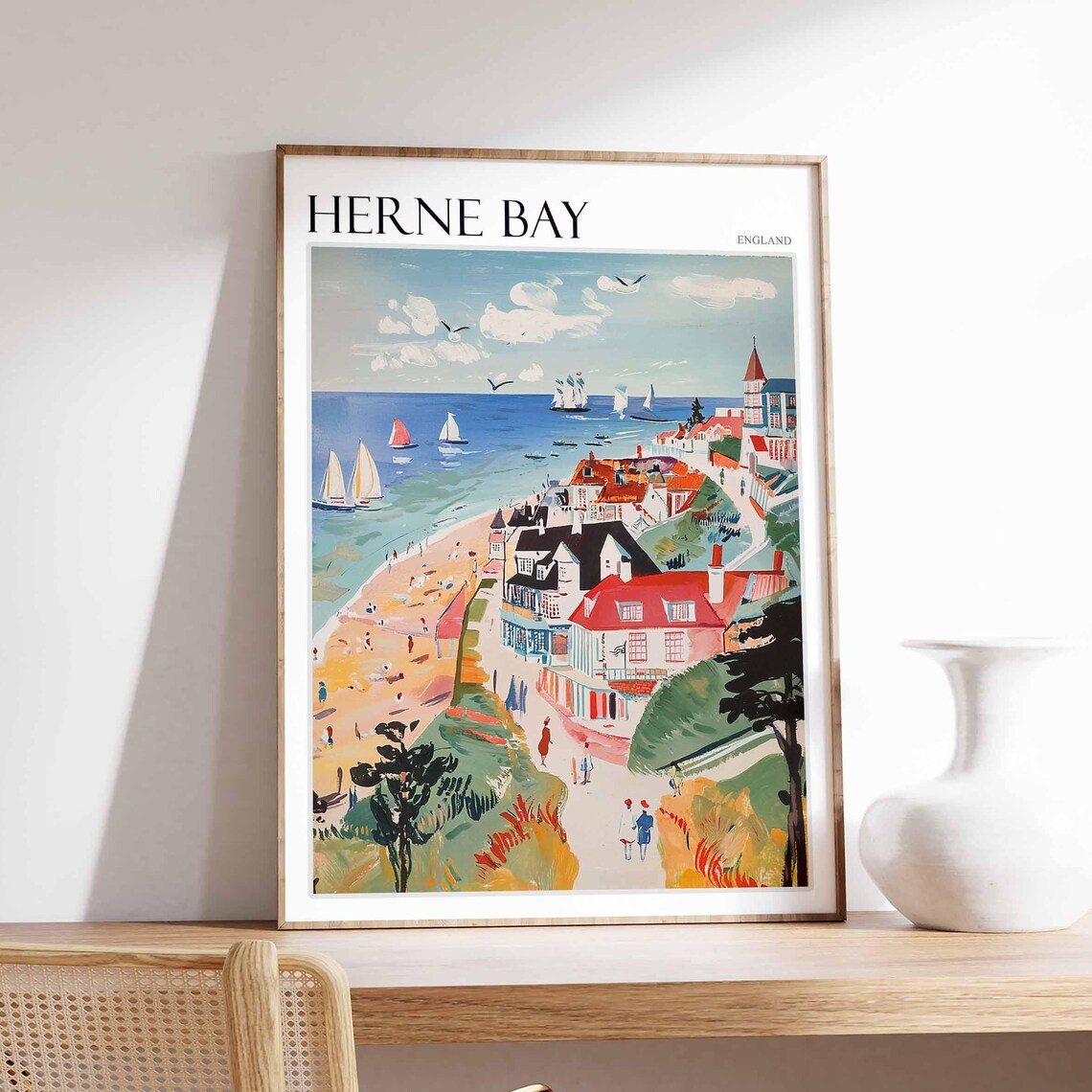 Herne Bay England Bay Sailboats Red Roof Town Beach Walk Poster