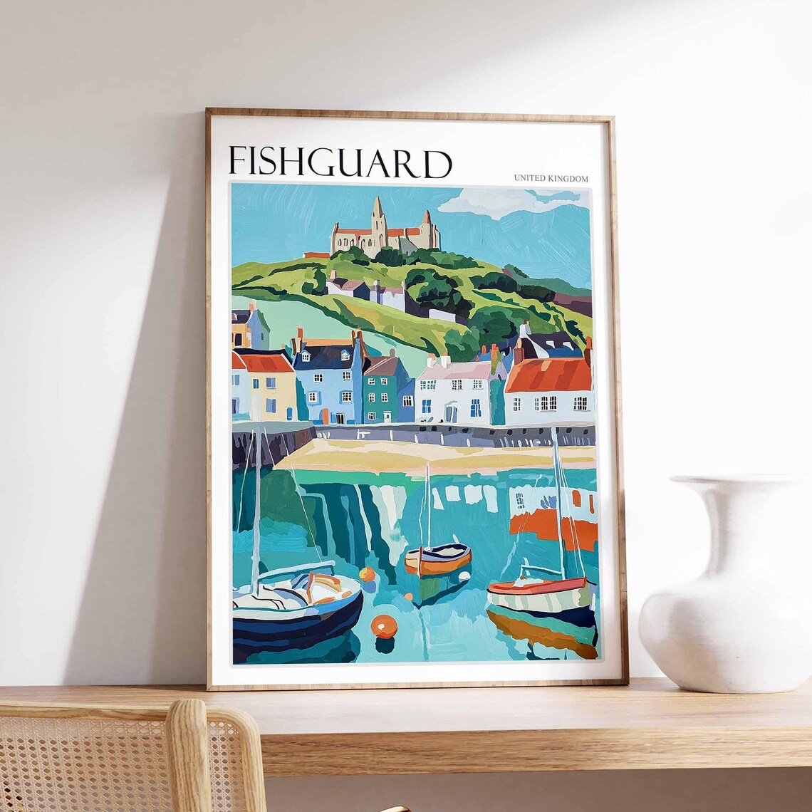 Fishguard Poster Wales Travel Poster Coastal Wall Art Welsh Decor Uk Travel Poster Welsh Landscape Uk Travel Prints Seaside Towns
