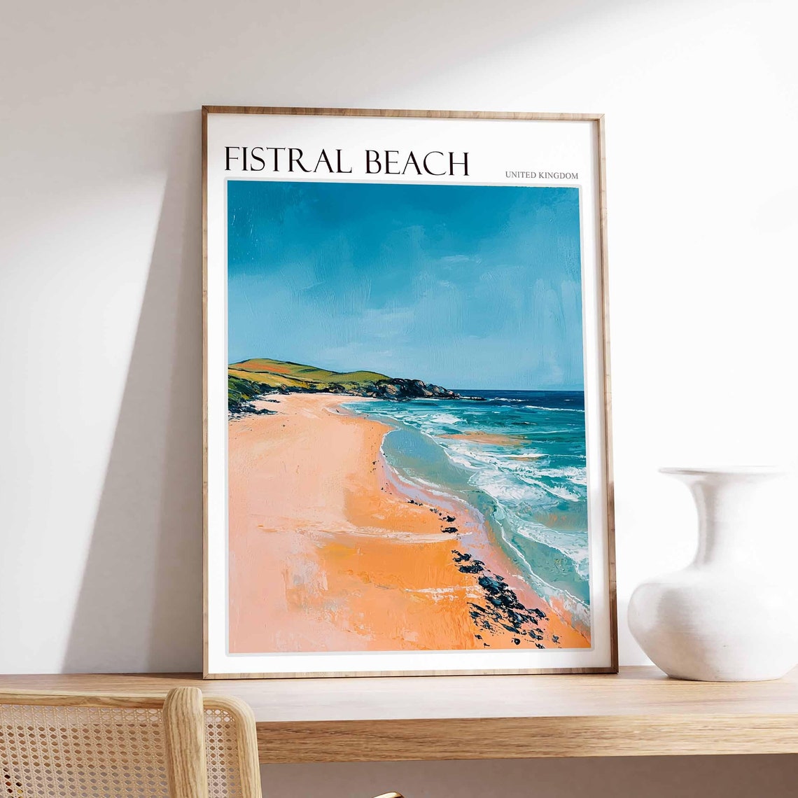 Fistral Beach United Kingdom Empty Shore Waves Minimal Poster