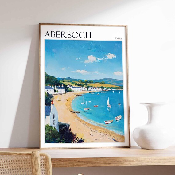 Abersoch Wales Golden Beach Cottages Boats Art Travel Collection Poster