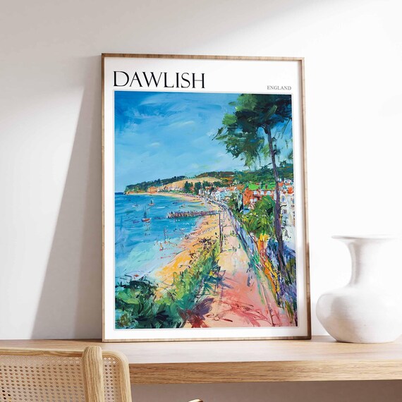 Dawlish England Summer Seafront Pier and Boats Coastal Art Poster