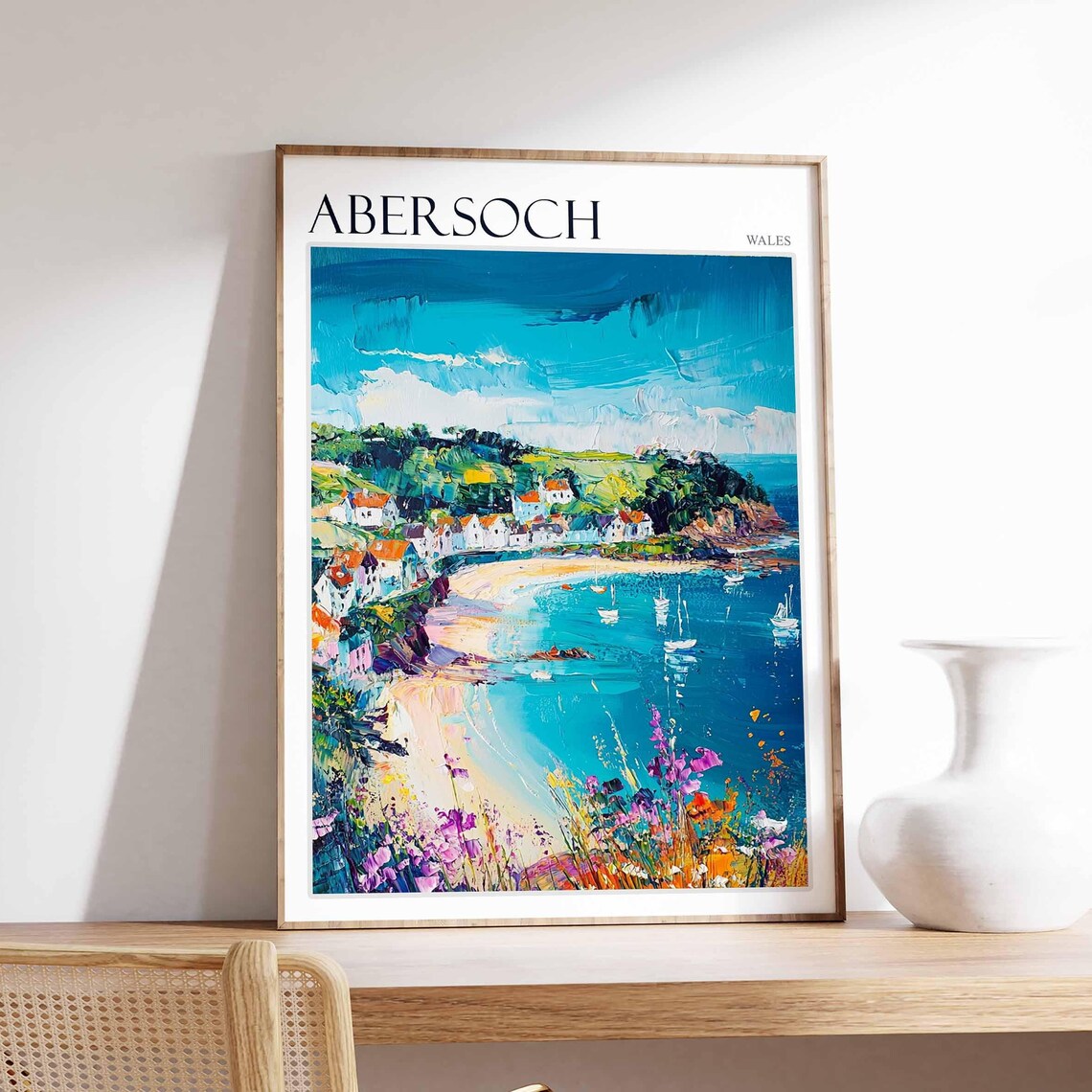 Abersoch Wales Coastal Bay Fishing Village Art Travel Collection Poster