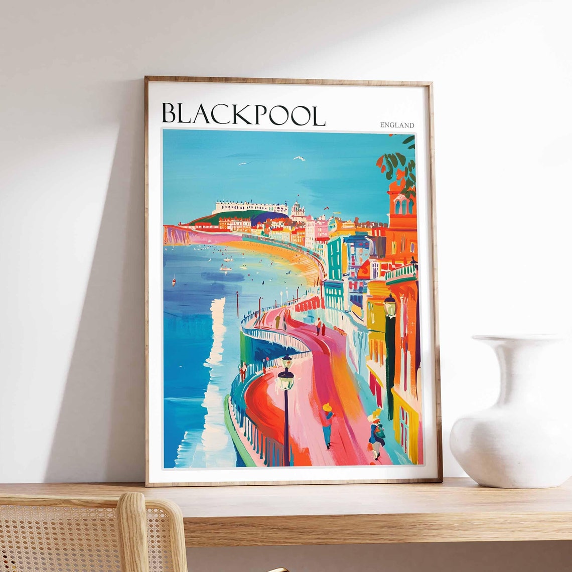 Blackpool England Colorful Promenade and Seafront Amusements Poster
