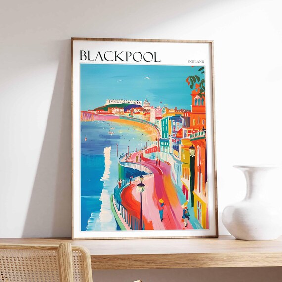 Blackpool England Colorful Promenade and Seafront Amusements Poster