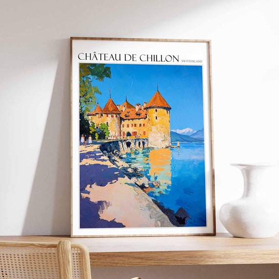 Chteau De Chillon Poster Chteau De Chillon Travel Print Skiing Wall Art Alpine Travel Poster Switzerland Wall Art Swiss Travel Print