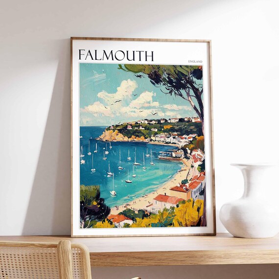 Falmouth England Marina Sailboats Hilltop View Coastal Poster