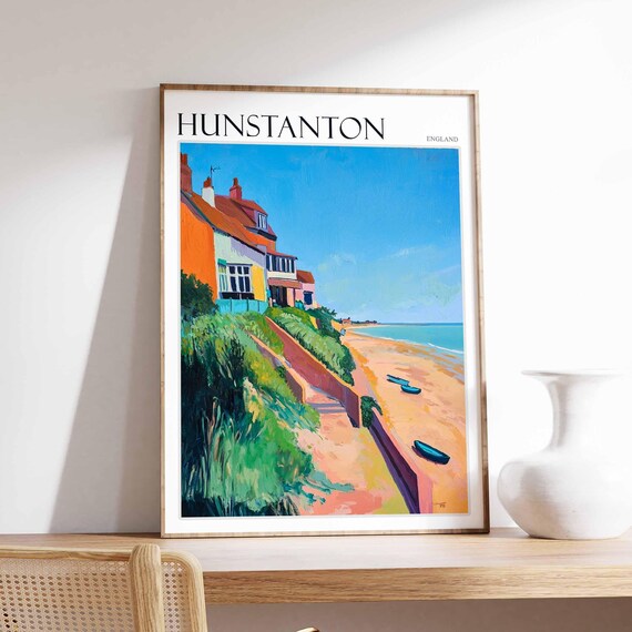 Hunstanton England Cliff Edge Houses Steps Fishing Boats Poster