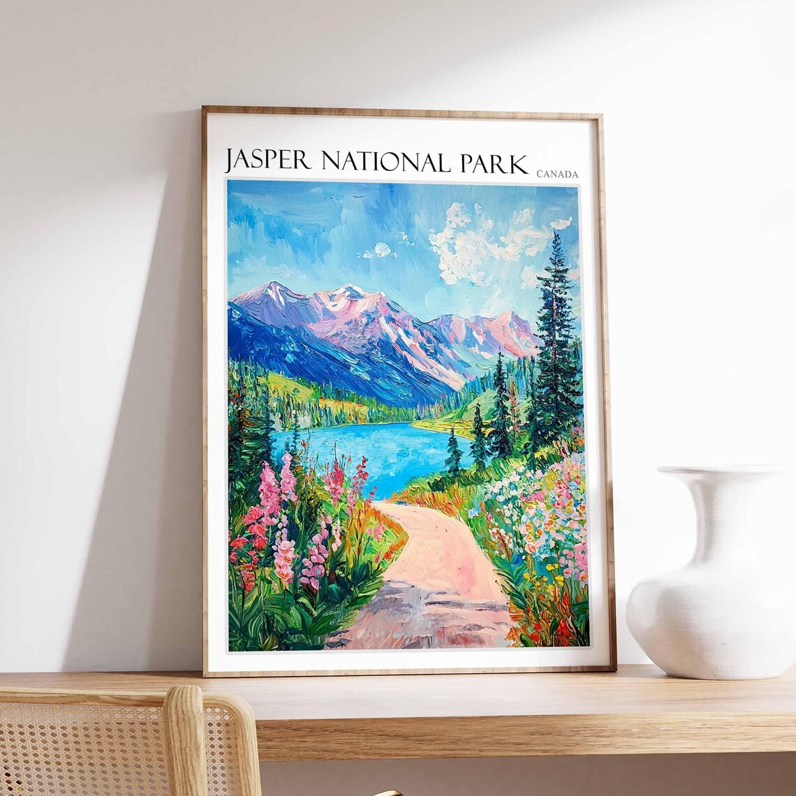 Jasper National Park Canada Rocky Mountain Lake Wildflower Poster