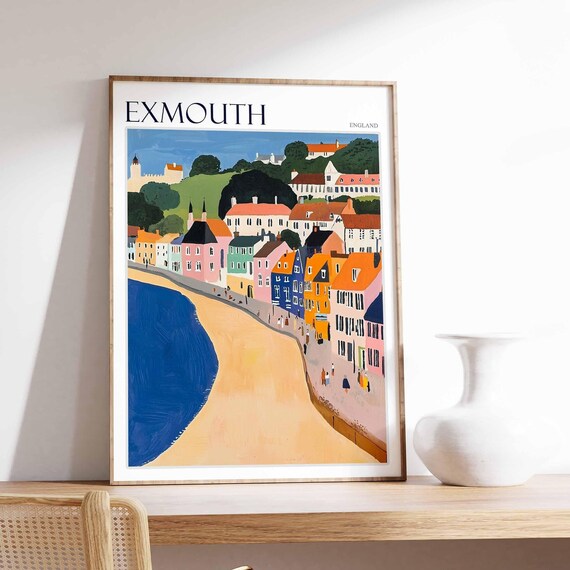 Exmouth England Seafront Promenade Colorful Houses Art Poster