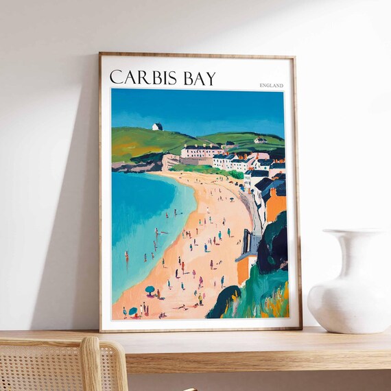 Carbis Bay England Sandy Beach Coastal Seaside Holiday Art Poster