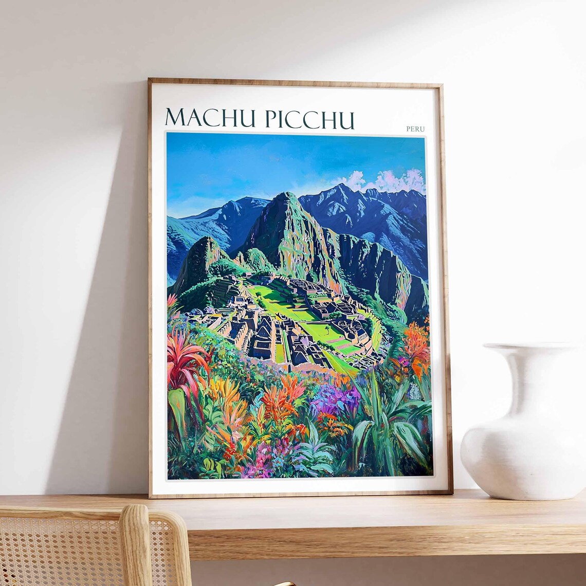 Machu Picchu Travel Poster Peruvian Botanical Wall Art