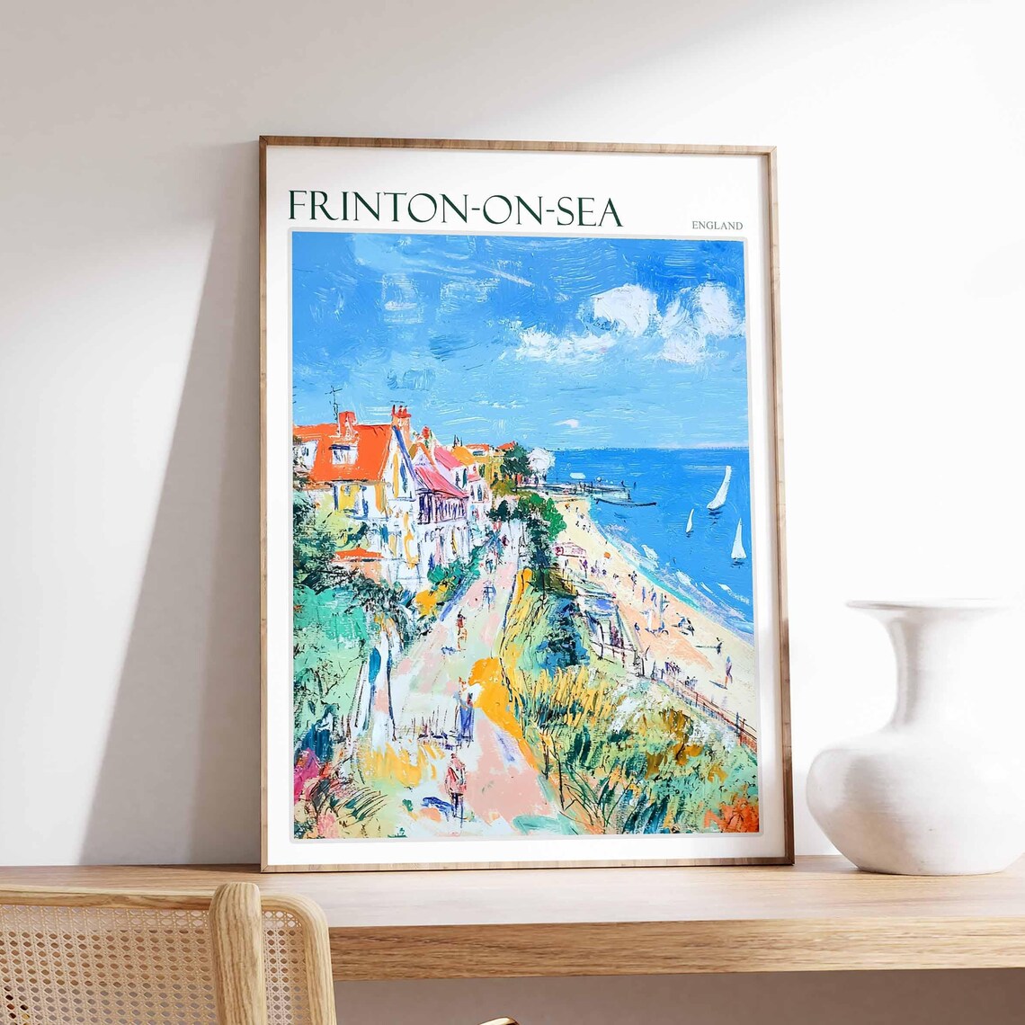 Frinton On Sea Impressionist Beach Path Sailboats Colorful Coast Travel Poster