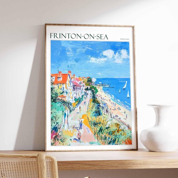 Frinton On Sea Impressionist Beach Path Sailboats Colorful Coast Travel Poster